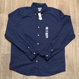 Mens NWT Gap‎ Untucked Polka Dot Casual Button Up Long Sleeve Shirt